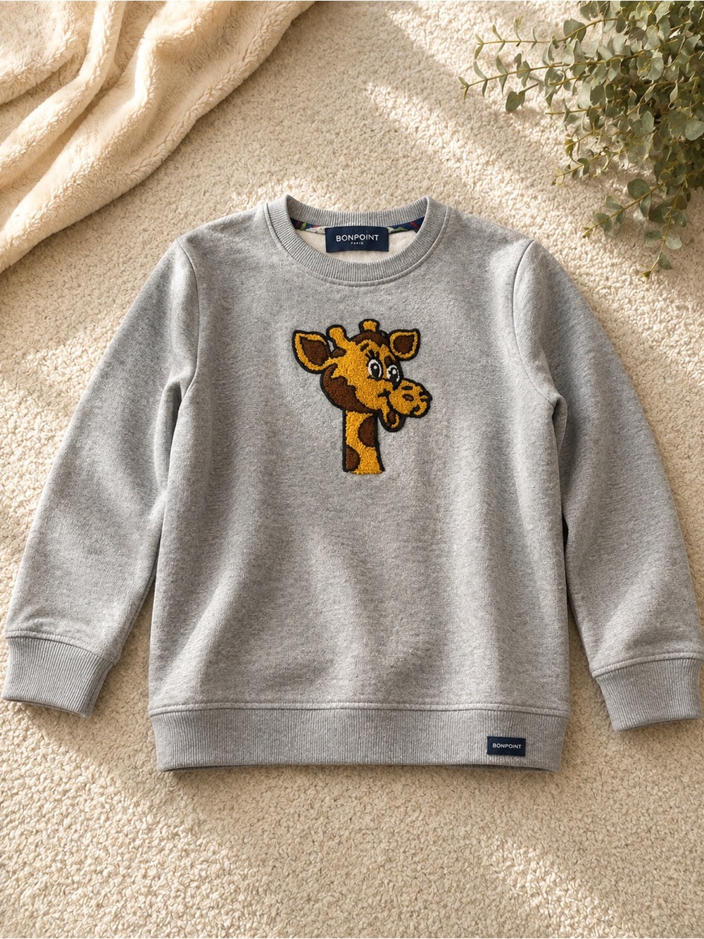 Bonobos Gray Sweatshirt with Yellow & Brown Giraffe Patch